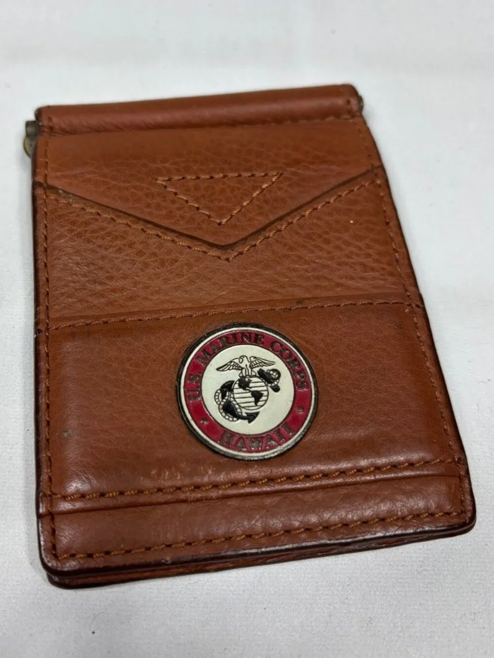 VTG U.S. Marine Corps USMC Hawaii Leather Money Clip Wallet Enameled EGA Emblem